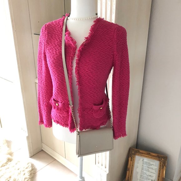 CACHE Pink Knit Jacket Sweater Cardigan Blazer Sz XS - Picture 13 of 13